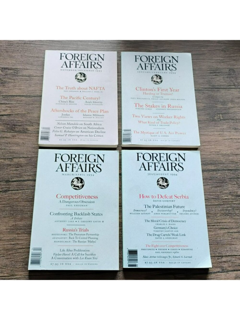 Foreign Affairs Magazine Bundle 1993-1994 Issues, set of 4, NAFTA Clinton Russia